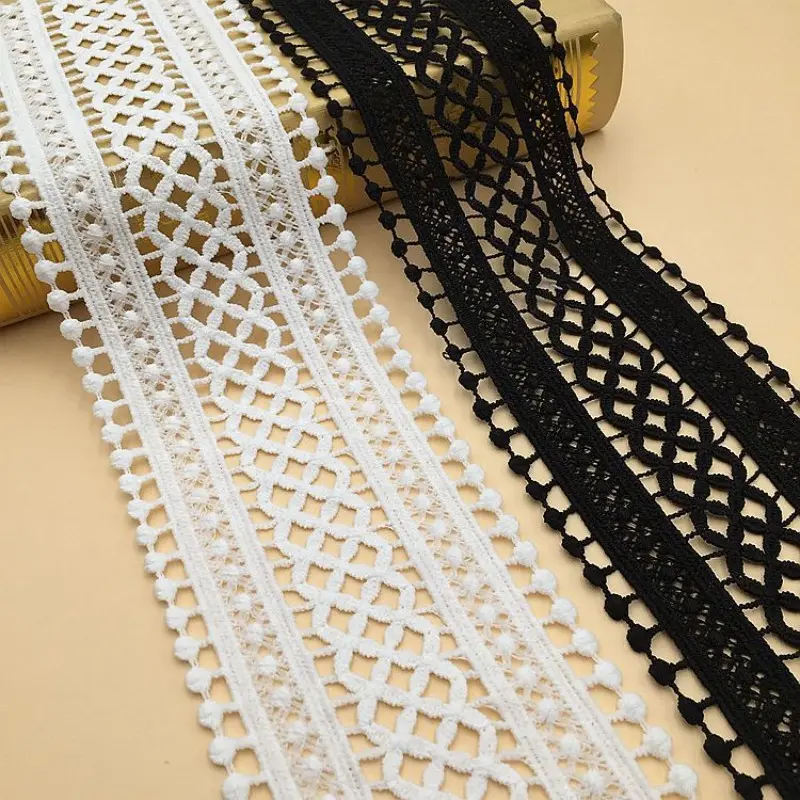 Double-sided exquisite embroidery water-soluble lace trim, 2.95-inch wide - non-stretch double-sided openwork polyester barcode lace, suitable for sewing garments, DIY crafts, hem finishing, waist and neckline decoration, Embroidered Lace