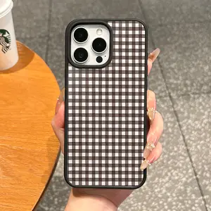 Premium Magnetic Case for iPhone11/12/13/14/15/16/17/promax Brown Gingham Pattern MagSafe Ready,Anti-Fall,Ultra-Thin Design|Perfect for Everyday Use