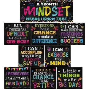 9 Pcs Classroom Motivational Posters Growth Mindset Banner Inspirational Bulletin Board Positive Classroom Decoration for School Wall Art Elementary Middle High School Black