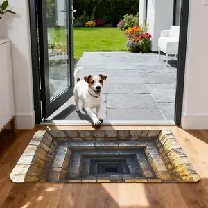3D Optical Illusion Rubber Rug, Trap Hole Design Non-Slip Door Mat, Scary Experience, Low Pile Synthetic Rug, Indoor Outdoor Use