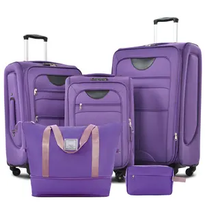 Softside Luggage Expandable 3 Piece Set Suitcase with Duffel Bag Upright Spinner Softshell Lightweight Luggage Travel Set-22/26/30 IN Purple