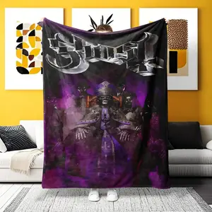 A Multi - Purpose Dramatic Ghost Band Flannel Throw Blanket – Ultra - soft for home, camping, office. Perfect for rock fans who adore vivid, gothic - themed band designs and cozy luxury.
