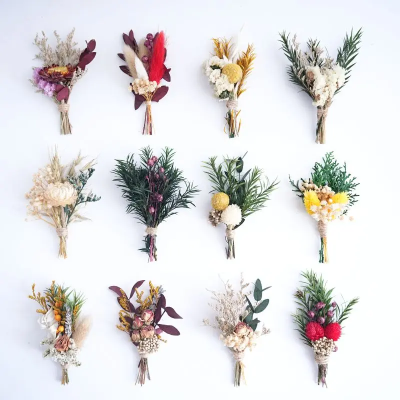 12 Pieces Mini Dried Flower Bouquet Set Natural Preserved Floral Arrangement 12cm for Home Wedding Gift Decoration Variety Pack angel  tree  gift