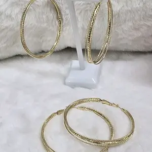 # 0158 Gold-Tone Textured Hoop Earrings for Women - Stylish and Durable Jewelry Accessory
