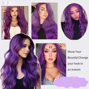 Bold Grape Purple Long Curly Wig  4x4 Lace Front Synthetic Wig  Eye-Catching Color for Cosplay & Daily Glam