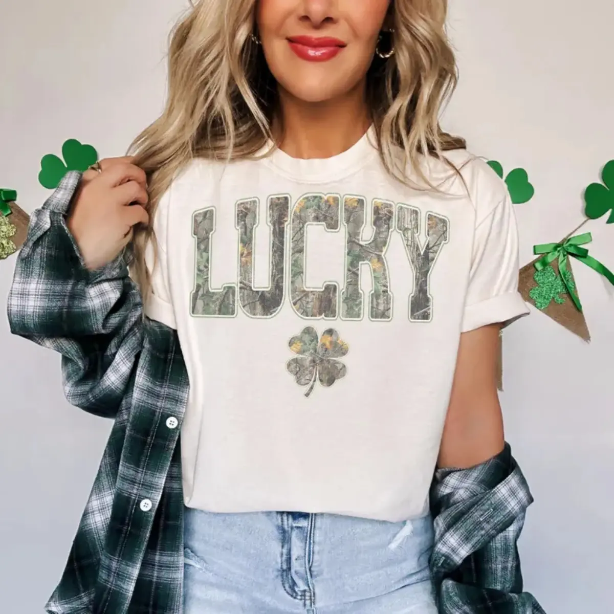 Camo Shamrock St Patrick’s Day T-Shirt, Retro Western Graphic Tee