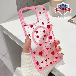 Magnetic Phone Case for iPhone 17 16 E Pro Max 15 Plus 14 13 12 11 Valentine's Day Hearts in Flurry Pattern Shockproof Soft Silicone Transparent Protective Cover Supports Wireless Charging