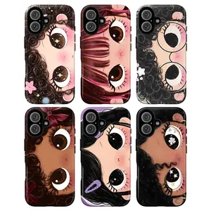 Big Eyes Doll Phone Case – Cute Cartoon Girl Face Aesthetic, Diverse Skin Tones & Curly Hair, Kawaii Weird Cute Indie Kid Y2K Coquette Soft Girl It Girl Vibe, Fits for iPhone 17 16 15 14 13 12 11 Pro Max, Trendy Aesthetic Gift for Girl, Women & Her
