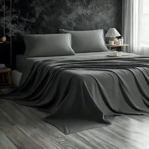 HTA Super Soft Embroidered Microfiber Sheets – Deep Pocket Fitted Sheet, Wrinkle, Fade & Stain Resistant, Cozy Light Grey Bedding Set