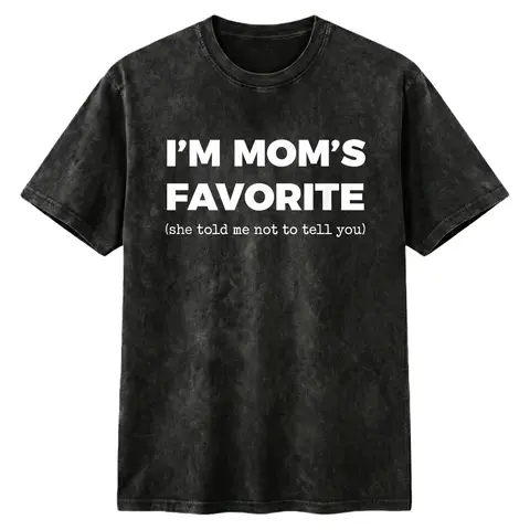 Women's Organic Cotton Short-Sleeve Round Neck Casual Tee - Funny "I'm Mom's Favorite Son/Daughter" Graphic, Golf Gift Summer Top, Decorated Women's T-Shirts, Casual Cotton Tee