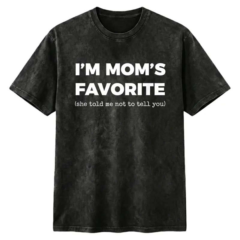 Women's Organic Cotton Short-Sleeve Round Neck Casual Tee - Funny "I'm Mom's Favorite Son/Daughter" Graphic, Golf Gift Summer Top, Decorated Women's T-Shirts, Casual Cotton Tee