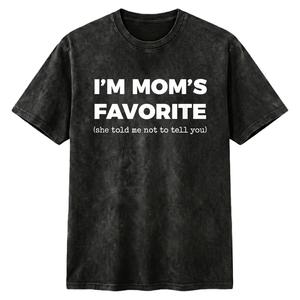 Women's Organic Cotton Short-Sleeve Round Neck Casual Tee - Funny "I'm Mom's Favorite Son/Daughter" Graphic, Golf Gift Summer Top, Decorated Women's T-Shirts, Casual Cotton Tee