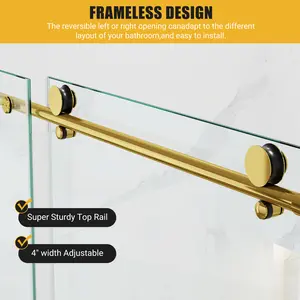 Frameless sliding shower door -56-60 inches wide x 75 inches high, 5/16 inch transparent SGCC tempered glass, easy to clean coating, waterproof seal, stainless steel hardware, silver - modern bathroom accessory
