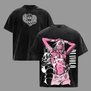 Diavolo Washed T-Shirt – JoJo’s Bizarre Adventure Golden Wind King Crimson Stand Time Erase Anime Manga Graphic Double Printed Tee, Menswear Heavy Cotton Unisex Oversize Streetwear