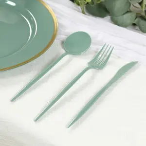 60 Pack Heavy Duty Plastic Utensil Set, Dusty Sage Green Premium Disposable Sleek Cutlery Flatware