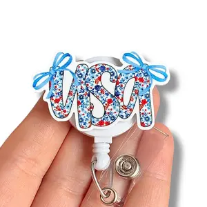 Glitter My Badge Summer USA Red White and Blue Popsicle badge reel for nurse and hospital workers. Badge clip Badge pull - Retractable swivel clip with a 360 rotation. Great gift for coworker. Healthcare