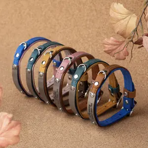 GiftByValentinas Unique Style Personalized Cat Collar – Leather Collar with Laser-Engraved Nameplate for Cats & Kittens