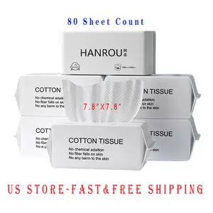 HANROU Plant Fiber Facial Cleansing Towels 80 Sheet Count 7.8"x7.8" Ultra Soft Safe for Sensitive Skin Gentle Daily Skincare Routine Face Scrubber Tool Smooth Cleanser Brush