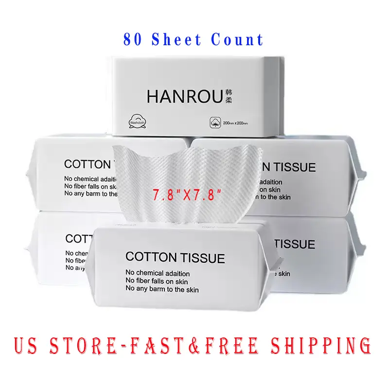 HANROU Plant Fiber Facial Cleansing Towels 80 Sheet Count 7.8"x7.8" Ultra Soft Safe for Sensitive Skin Gentle Daily Skincare Routine Face Scrubber Tool Smooth Cleanser Brush