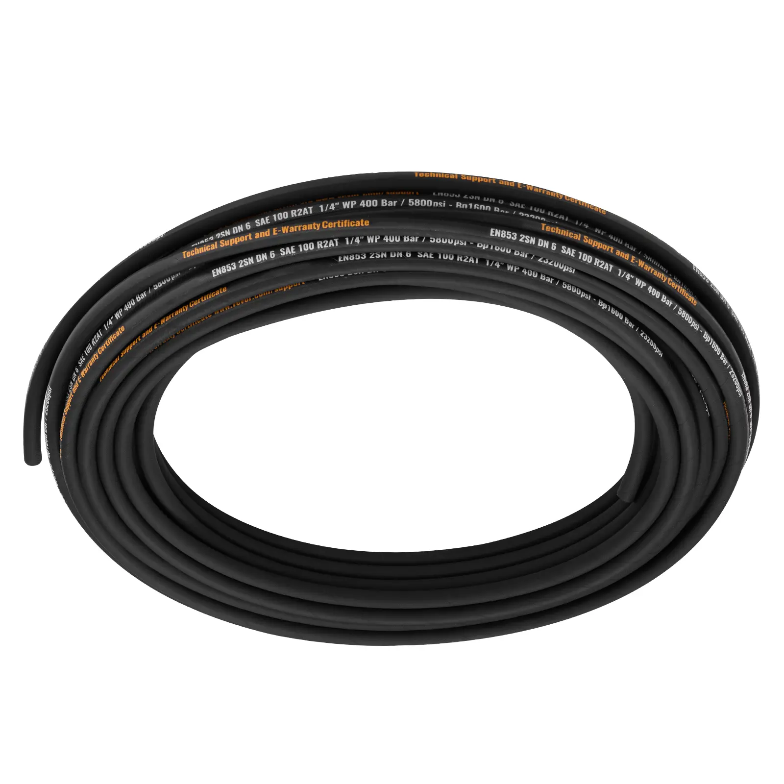 Hydraulic Hose 1/4 inch x 100 ft, Coiled Hydraulic Hose 5800 PSI, Rubber Hydraulic Hose with 2 High-Tensile Steel Wire Braid, Bulk Hydraulic Hose -20℃ to 140℃, Hydraulic Oil Flexible Hose