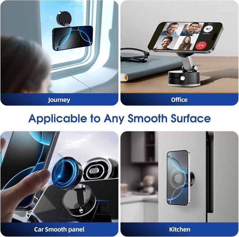 Foldable Portable Vacuum Magnetic Phone Holder Stand – Foldable & Retractable Mount with Strong Magnetic Suction, Portable Phone Stand for Car, Mirror, Gym & Multi-Scene Use | Bubble-Free, Spotless Screen Design