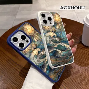 Magnetic Stylish Case for iPhone 17 16 E Pro Max 15 Plus 14 13 12 11 XS XR, Sun Wave Stained Glass Aesthetic | Shockproof, Silicone, Lightweight, Girly, and Scratch Resistant Protection