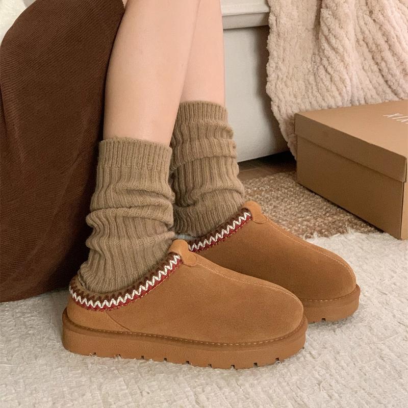 Fuzzy Platform Slip-on Slippers Women Men Suede Leather Ankle Boots for Indoor Outdoor Fall Winter Comfy House Shoes