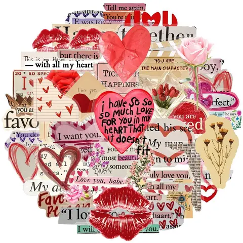 Girlish Valentine's Day Love Doodle Stickers, 50 Pcs, PET Decorative Stickers for Journals, Stationery & DIY Crafts, Valentines Stickers