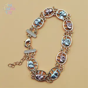 Tri Tone Elephant Charm Bracelet Gold Tone Chain with Blue and Purple Elephant Charms Each Elephant in Oval Frame Adjustable Extension Chain Lucky Animal Jewelry for Men and Women Perfect for Daily Wear and Gifting Lightweight and Durable