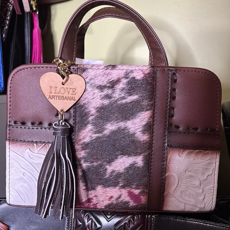 I Love Artesanal Embossed Faux Leather Backpack Forrest Green W Heart & Tassel Handbag with Embossed Design and Tassel Charm I LOVE  main image 3