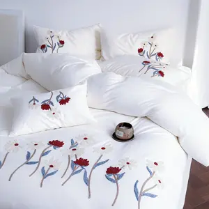 3pcs Embroidered Flower Bedding Set, Includes 1 Duvet Cover and 2 Pillowcases, Soft Fabric, Zipper Design, All Seasons, Soft Bedding Sets