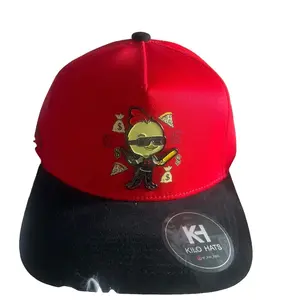 Kilo Hats Red Chicken Hat with Black Brim and Unique Design Featuring Cartoon Character