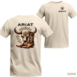 Both Side Ariat Western Skull With Cowboy Boots Shirt - Model 1aee, Suitable For Men, Classic Fashion, Timeless Design F Cotton
