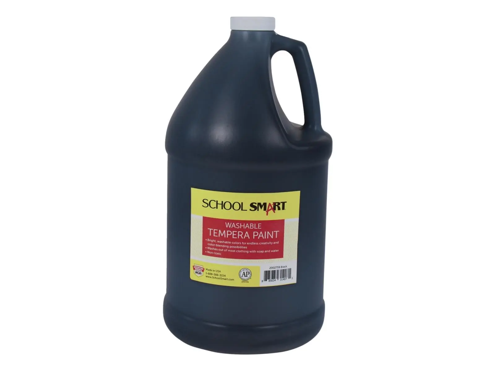 School Smart 2002759 1 gal Washable Tempera Paint - Black, AP Non-Toxic, Plastic Bottle, for Arts and Crafts, Artists, All Ages