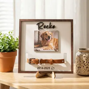 Memorial Pet Collar Sign, Custom Dog Memorial Gifts, Dog Memorial Wood Frame With Collar Holder, Dog Sympathy Gift