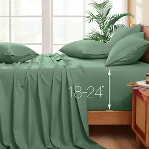 Extra Deep Pocket  Sheets - Fits Mattress 18-24 Inches Deep - 6 count Hotel Luxury 1800 Thread Count Microfiber Sheet Set - Ultra Soft Green  Size Bed Sheets