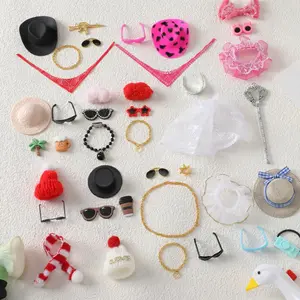 Vintage Style Mini Hat Accessories Set, Fits 7 Inch Desktop Porch Goose Statue, Includes Various Hats Glasses Scarves Fun Props, Funny Home Decor, Desktop Decoration Ornament
