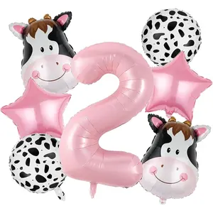 7 count Cow Balloons,  Number 2 Balloon 40 Inch with  Balloon, Mylar Foil Balloons For Holy Cow Im 2nd Birthday Decorations