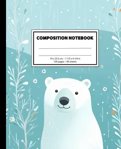 Cuddly & Adorable Polar Bear Composition Notebook, College-ruled paper, 120 pages (60 sheets), 7.5" x 9.25"