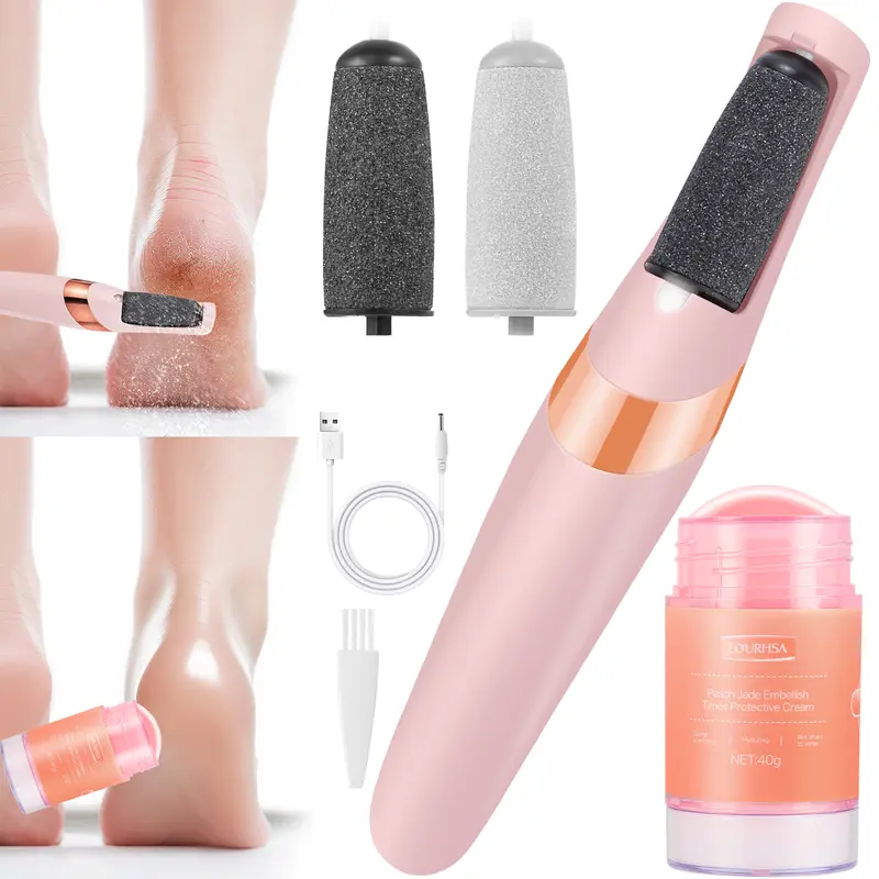 Electric Foot Callus Removal Pedicure Tool & 2% Salicylic Acid Feet Care Cream Set - USB-Charged, Universal Compatibility, Anti-Crack, Hydrating, Skin-Softening, With-Handle Self-Treat 2-Step Cream+Tool Manicure Nail Cuticle Care Gift