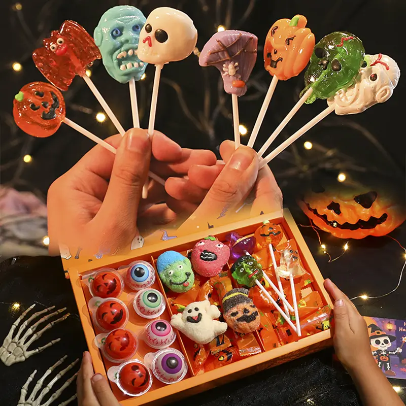 Christmas Candy Gift box set, 4D Lollipop Marshmallows Gummies , Various mixed candies  party favors, Creative Ghost  pumpkin bat, High-appearance snacks, For Kids/Children,Besties,Little friends,Boyfriends and Girlfriends gift 8.57 OZ (33 Count)