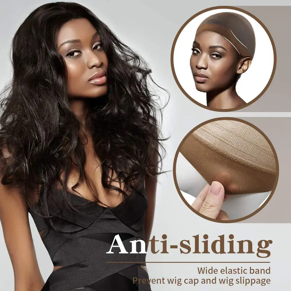Women's Thin Fit Anti-Sliding HD Nylon Wig Caps - 2 Pieces Stretchy Transparent Hair Nets for Lace Front Wigs, Role Play, Stage Performance, Festival