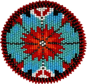 Handmade beaded Red green flower 3” rosette/ applique