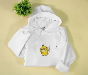 Psyduck Embroidered Unisex Hoodie Fan Poke Gift for Christmas Halloween Birthday HD0015 Cotton Menswear