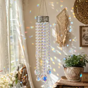 Handmade Crystal Sun Catcher with Silver Flower Crown - Durable Rainbow Maker Prism Decor, Indoor Window & French Door Glass Art, Unique Home Garden Wedding Gift