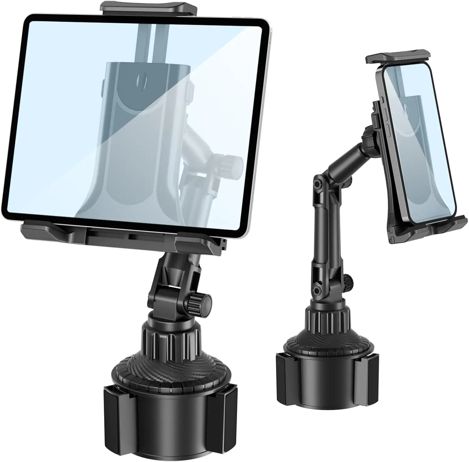 Car Cup Holder Mount with 360° Rotation Adjustable Long Arm, Universal for 4"-13" Cell Phones & iPads, Automotive Interior Travel Accessory