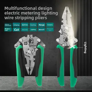 18-in-1 Foldable Wire Stripper Pliers with Built-in LED Light, Professional Electrician Tool for Cutting, Crimping,Stripping, High Carbon Steel & CR-V Steel Construction, Heavy Duty for DIY Home Appliance Repair, Electrical Work, Industrial Mechanical Use