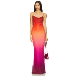 MINKPINK Cosima Ombre Mesh Maxi Dress in Sunset Ombre