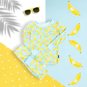 LONG SLEEVE 2 PIECE SETS- Kawaii Banana, Kids Soft Bamboo Pajama Set