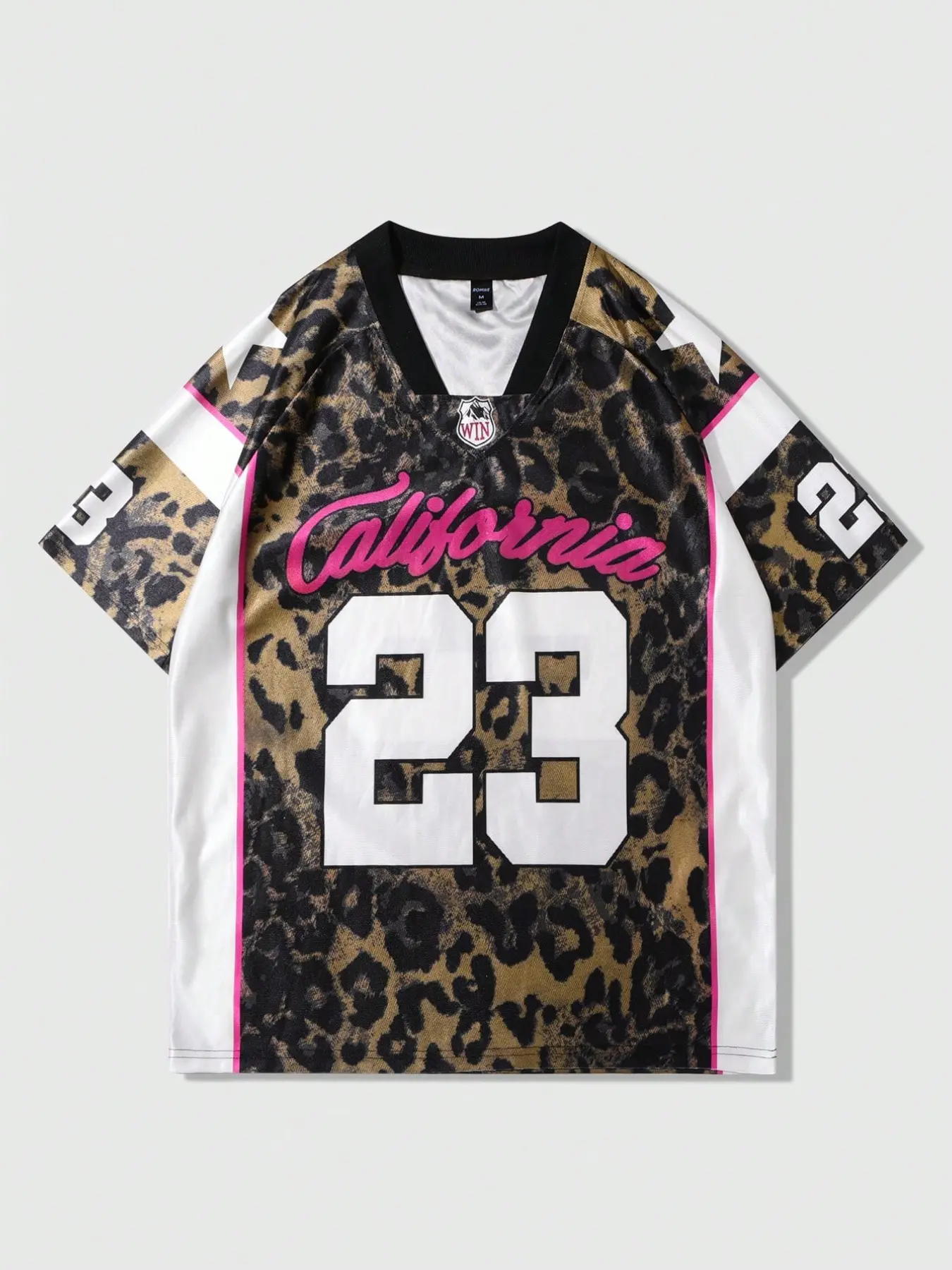 Neutral Leopard Print California 23 American Football Jersey, Y2K Street Style Loose-Fit Short Sleeve Top, Casual Clothing for Men and Women